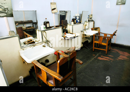 A ladies and gents hairdressers at Aberdare in the South Wales Valleys UK which has remained unchanged since the 1950s Stock Photo