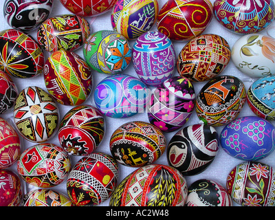 Collection of hand made painted Ukrainian Easter eggs Stock Photo