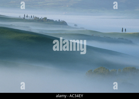 morning mist in Val d' Orcia, Italy, Tuscany