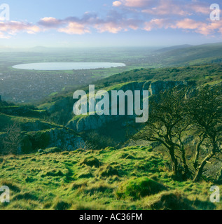 Cheddar Gorge in the Mendip Hills looking West towards 'Axbridge Reservoir' and the 'Somerset Levels' England Stock Photo