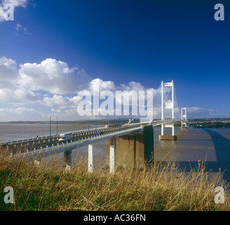 Severn Road Bridge looking West from Aust Cliff England towards Wales Stock Photo