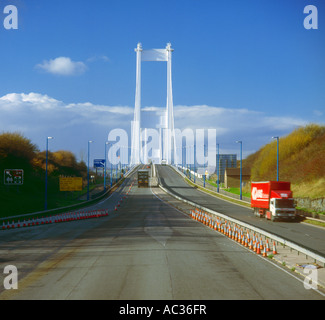 The approach to the Severn Road Bridge at Aust Gloucestershire Stock Photo
