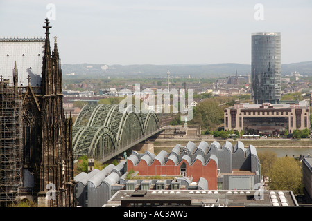 Museum Ludwig seen behind parts of the Cologne Cathedral Stock Photo