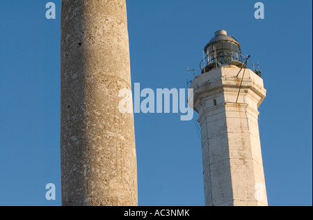 Column of Maria di Leuca in front f the lighthouse of Leuca, Puglia, Italy Stock Photo