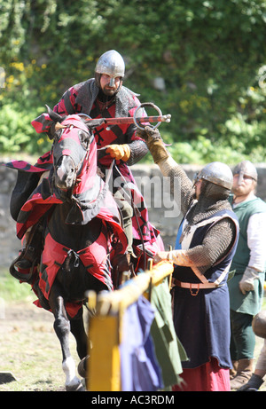 Mounted knight in lance skill competition at Koenigstein Taunus Germany knights tournament 2007 Stock Photo