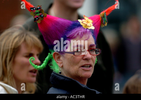 A lady with brightly coloured hair at the Streets of Brighton which is part of the main Brighton Festival UK Stock Photo