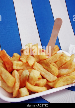 Chips and deckchair Stock Photo