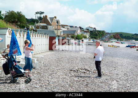 Promenade family photographing one another Budleigh Salterton South coast Devon UK GB EU Europe Stock Photo