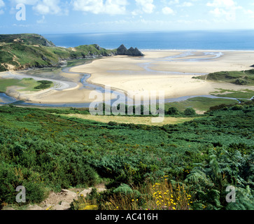 three cliffs bay from nott hill penmaen gower peninsula south wales u k Stock Photo