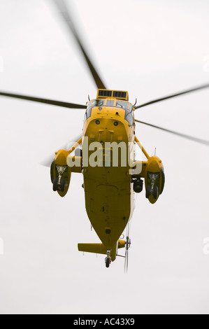 RAF Sea King Helicopter coming into land on a mountain rescue mission, Ambleside, Lake district, UK Stock Photo