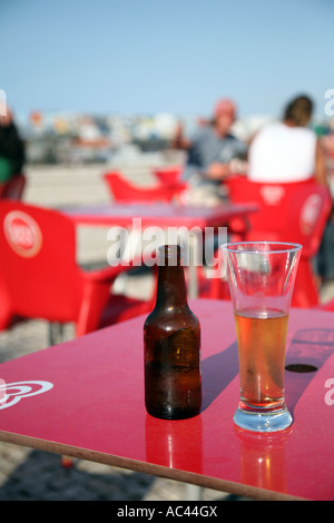 A cool beer at the marina cafe bar, Horta, Faial The Azores Stock Photo