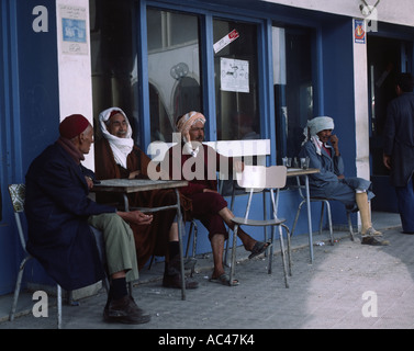 Old men sitting outside a cafe in La Marsa near Tunis Tunisia North Africa Stock Photo