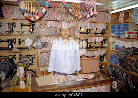 Nepalese textile hat shop in Bhaktapur near Kathmandu Nepal South Asia selling nepali felt hats Stock Photo