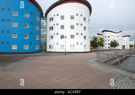 The University of East London (UEL) residence halls alongside the Royal Albert Dock and London City Airport London UK Stock Photo