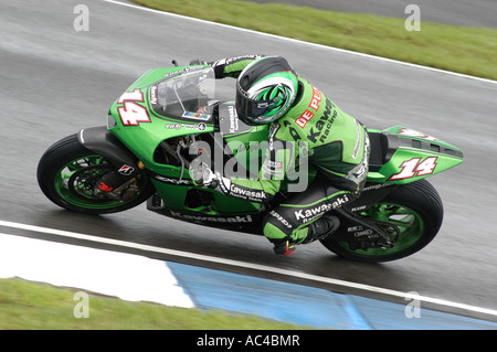 french motorcycle racer Randy de Puniet on board his motogp kawasaki at ...