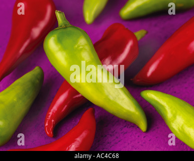 FRESH RED AND GREEN CHILLIS Stock Photo