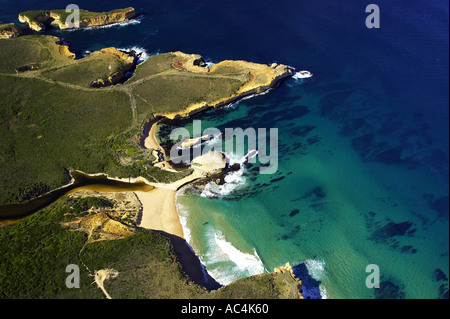 Broken Head near Loch Ard Gorge Port Campbell National Park Great Ocean Road Victoria Australia aerial Stock Photo