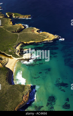 Broken Head near Loch Ard Gorge Port Campbell National Park Great Ocean Road Victoria Australia aerial Stock Photo