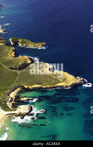 Broken Head near Loch Ard Gorge Port Campbell National Park Great Ocean Road Victoria Australia aerial Stock Photo