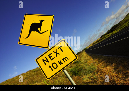 Kangaroo Warning Sign near 12 Apostles Great Ocean Road Victoria Australia Stock Photo