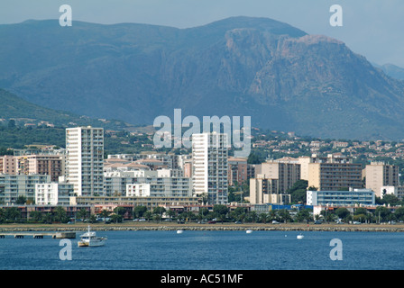 Ajaccio apartment blocks and hotels below hillside overlooking the Mediterranean Stock Photo