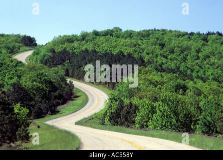 WINDING TALIMENA SCENIC DRIVE THROUGH OUACHITA NATIONAL FOREST SCENIC BYWAY, EASTERN OKLAHOMA.  SUMMER. Stock Photo