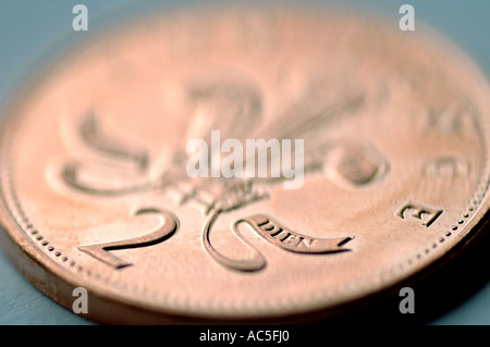 A close up macro view shot of a UK two pence coin Stock Photo