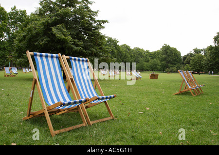 Stripped deck chairs at St James park, London. UK Stock Photo - Alamy