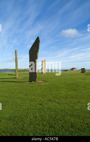 dh Stenness Standing Stones STENNESS ORKNEY Neolithic standing stones henge white whispy clouds Stock Photo