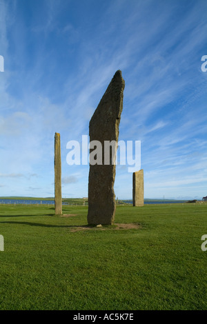 dh Stenness Standing Stones STENNESS ORKNEY Neolithic standing stones dramatic white whispy clouds circle Stock Photo