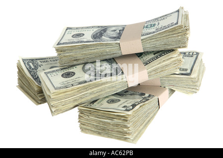 Bundles of dollar bills Stock Photo