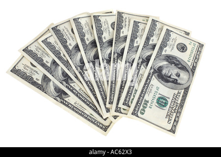 One thousand dollars in 100 dollar US bills Stock Photo