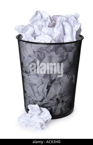 Office trash can full with documents on a white Stock Photo - Alamy