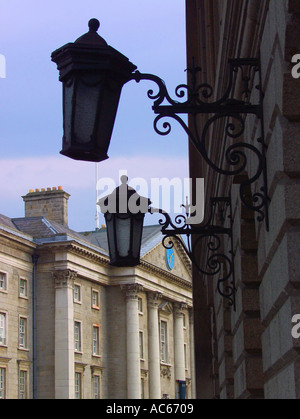 18th century lanterns, west front facade, main entrance to Trinity College, Dublin, Republic of Ireland Stock Photo