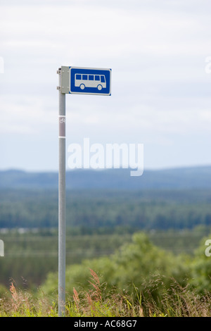 Finnish bus stop traffic sign ( Bus stop for long distance traffic ) , Finland Stock Photo