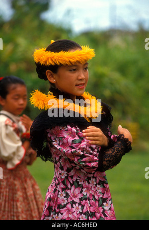 Hawaiians, Hawaiian girls, Hawaiian, girls, children, hula dance, hula dancers, Aloha Week, Plantation Village, Waipahu, Oahu Island, Hawaii Stock Photo