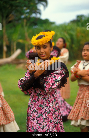 Hawaiians, Hawaiian girls, Hawaiian, girls, children, hula dance, hula dancers, Aloha Week, Plantation Village, Waipahu, Oahu Island, Hawaii Stock Photo