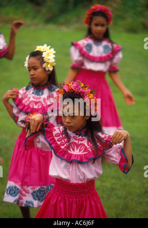 Hawaiians, Hawaiian girls, Hawaiian, girls, children, hula dance, hula dancers, Aloha Week, Plantation Village, Waipahu, Oahu Island, Hawaii Stock Photo