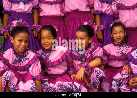 Hawaiians, Hawaiian girls, Hawaiian, girls, children, hula dancers, Aloha Week, Plantation Village, Waipahu, Oahu Island, Hawaii Stock Photo