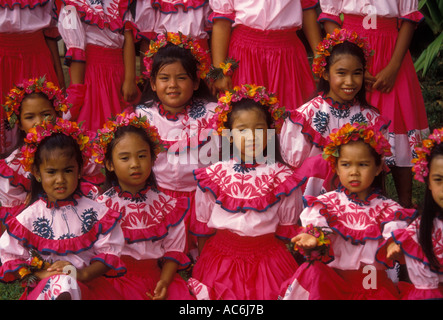 Hawaiians, Hawaiian girls, Hawaiian, girls, children, hula dancers, Aloha Week, Plantation Village, Waipahu, Oahu Island, Hawaii Stock Photo