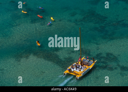 people, tourists, catamaran, boat, boats, boating, Waikiki Beach, Oahu, Oahu Island, Hawaii, United States