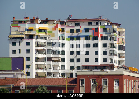 Tirana town centre modern Albanian flats in high rise apartment housing block in Republic of Albania Stock Photo