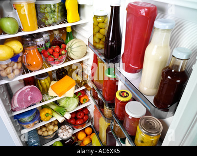 OPEN FULL FRIDGE Stock Photo