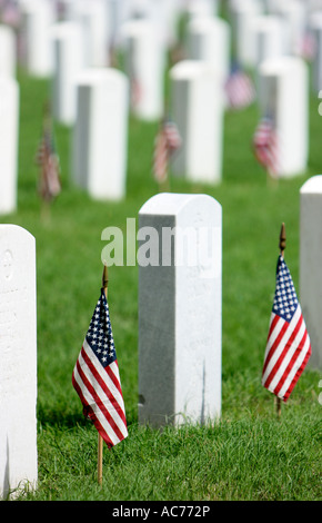 Decorated tombstones at Fort Sam Houston National Cemetary San Antonio Texas USA Stock Photo