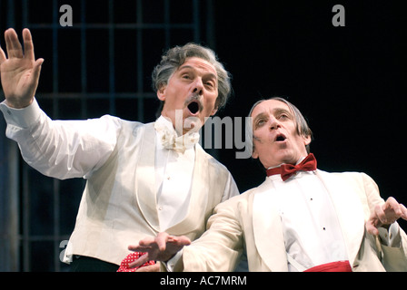 Paul Shelley as Sir Toby Belch left and Michael Feast as Feste in Twelfth Night July 2007 Chichester Festival Theatre Stock Photo