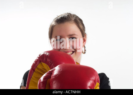 Junges Maedchen boxt young girl boxing Stock Photo