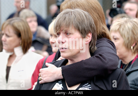 Emotional employees of Burberry Treorchy Rhondda Valley Wales UK leave ...