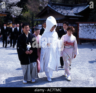 Traditional Japanese wedding Bride and groom in kimono. Stock Photo