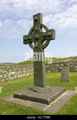 Ancient eighth century carved celtic stone cross Kidalton Isle of Islay Scotland UK Stock Photo