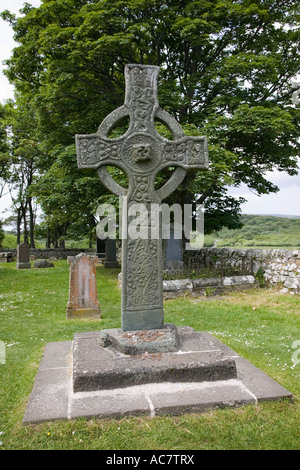 Ancient eighth century carved celtic stone cross Kidalton Isle of Islay Scotland UK Stock Photo